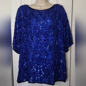 Elegant Blue Sequin Blouse